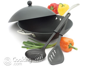 Anodized Aluminum Flat Bottom Wok Set (12-in.)